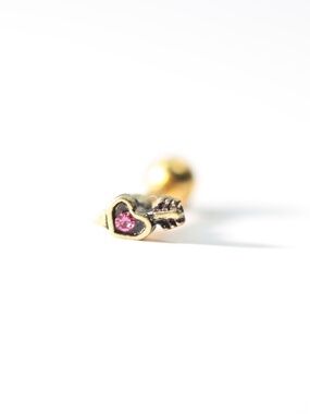 Cute Barbel Piercing with mini pink heart gold plated New